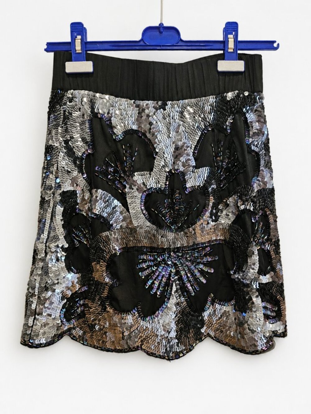 Oasis Black Silver Sequin Embellished Mini Skirt UK 8